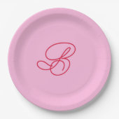 Elegante Roze & Rode Monogram Script Naam  Papieren Bordje (Voorkant)