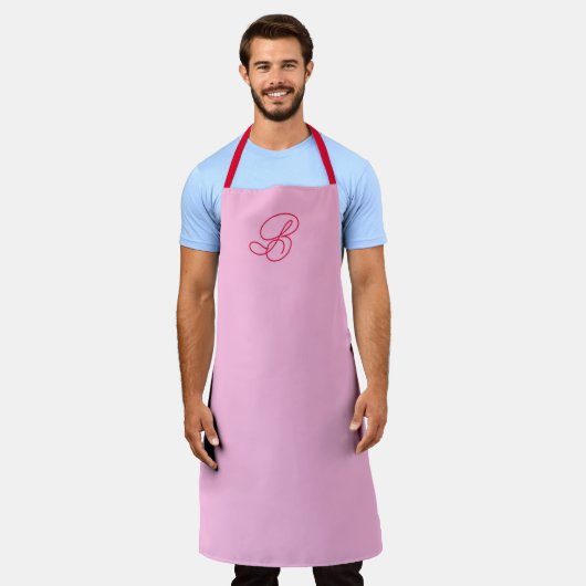 Elegante Roze & Rode Monogram Script Naam Schort (Gedragen)
