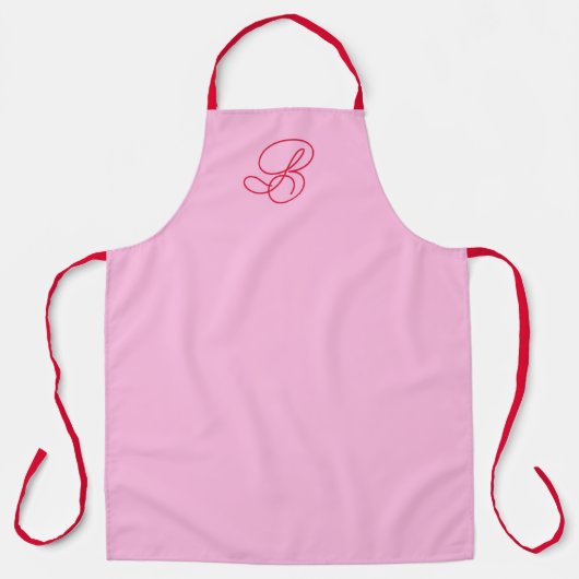 Elegante Roze & Rode Monogram Script Naam Schort (Voorkant)