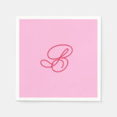 Elegante Roze & Rode Monogram Script Naam Servet (Voorkant)