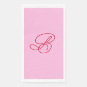 Elegante Roze & Rode Monogram Script Naam Servet (Voorkant)