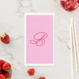 Elegante Roze & Rode Monogram Script Naam Servet