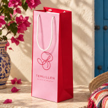 Elegante Roze & Rode Monogram Script Naam