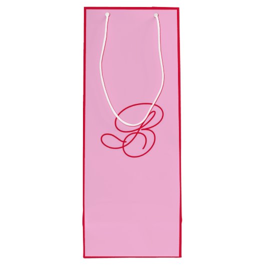 Elegante Roze & Rode Monogram Script Naam Wijn Cadeautas (Achterkant)
