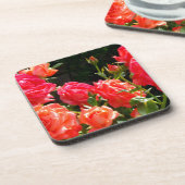 Elegante roze rode oranje florale rozen onderzetter (Linkerzijde)