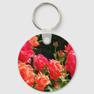 Elegante roze rode oranje florale rozen sleutelhanger