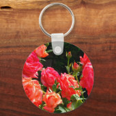 Elegante roze rode oranje florale rozen sleutelhanger (Voorkant)
