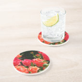 Elegante roze rode oranje florale rozen zandsteen onderzetter (Zijkant)