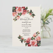 Elegante roze rode rozen bruiloft repetitie diner kaart (Staand voorkant)