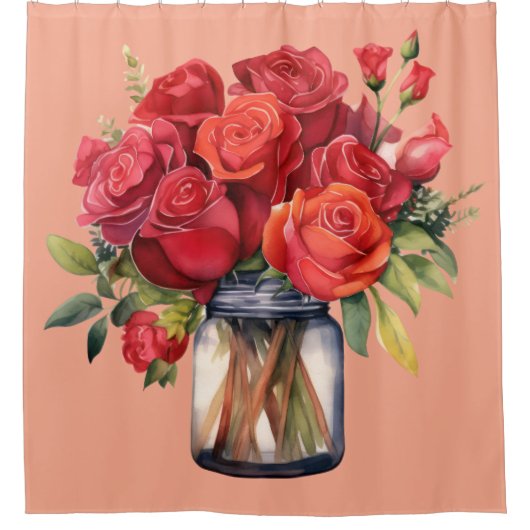 Elegante Roze Rode Rozen Gordijn (Voorkant)