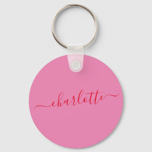 Elegante Roze Rode Script Moderne Naam Persoonlijk Sleutelhanger