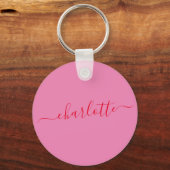 Elegante Roze Rode Script Moderne Naam Persoonlijk Sleutelhanger (Voorkant)