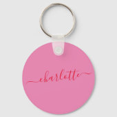 Elegante Roze Rode Script Moderne Naam Persoonlijk Sleutelhanger (Achterkant)