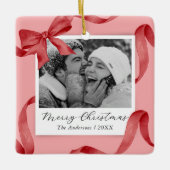 Elegante Roze Rode strik Fotovakantie Keramisch Ornament (Voorkant)