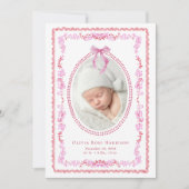 Elegante Roze Rode Waterverf Lijst Foto Meisje Geb Aankondiging (Voorkant)