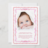 Elegante Roze Rode Waterverf Lijst Foto Meisje Geb Aankondiging (Achterkant)