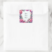 Elegante Roze Romantische Rozen Vierkante Sticker (Tas)