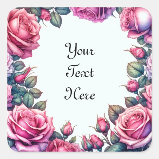 Elegante Roze Romantische Rozen Vierkante Sticker (Voorkant)