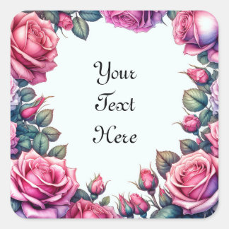 Elegante Roze Romantische Rozen Vierkante Sticker