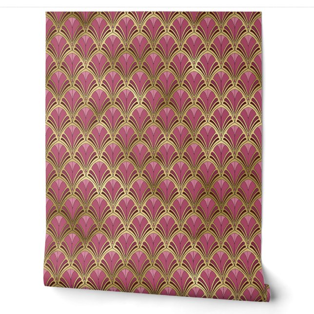 Elegante Roze Rood Goud Art Deco Peel en Stick Behang (Afrollen)