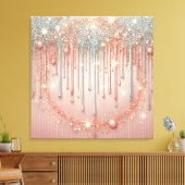 Elegante roze rood & zilver glitter druppel canvas afdruk (Insitu (Woonkamer))