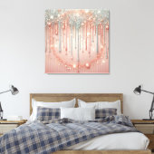 Elegante roze rood & zilver glitter druppel canvas afdruk (Insitu (Slaapkamer))