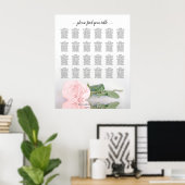 Elegante Roze Roos 24 Tafel Trouw Stoelenplattegro Poster (Thuiskantoor)