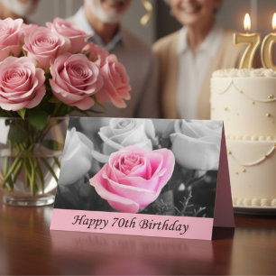 Elegante Roze Roos 70e Verjaardag, Bloemrijke Mijl Kaart