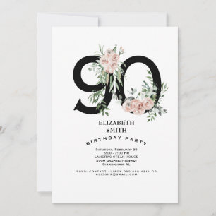Elegante Roze Roos 90e Witte Verjaardagsfeestje  Kaart