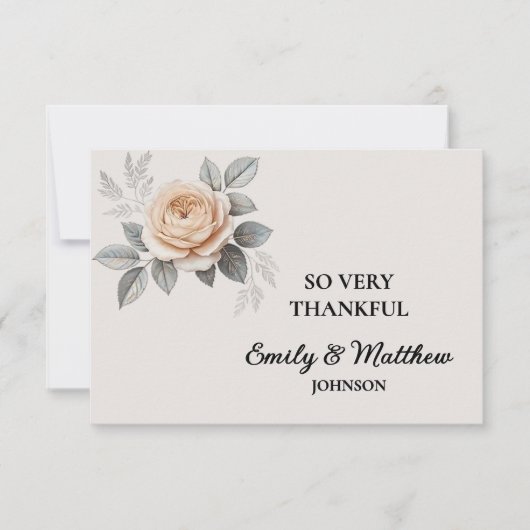 Elegante roze roos bedankkaart (Voorkant)