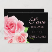 Elegante Roze Roos Bewaar de Datum [Zwart] Save The Date (Voorkant / Achterkant)
