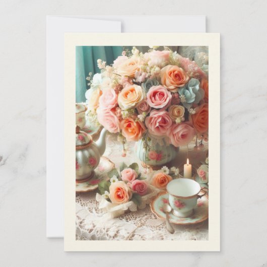 Elegante Roze Roos Bloem Kaart (Achterkant)