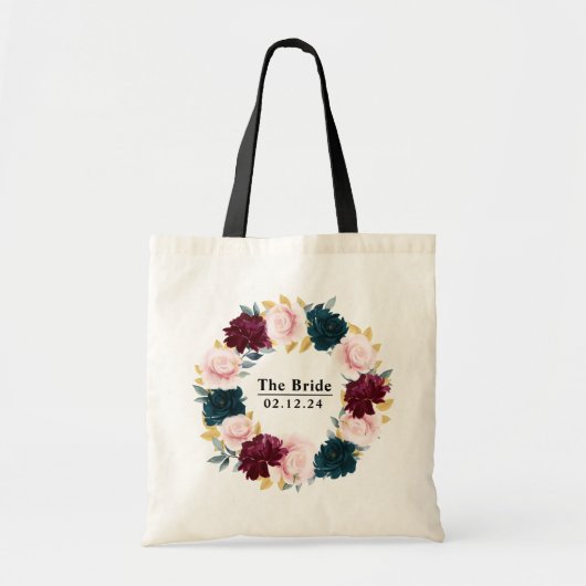 Elegante Roze Roos Bloem Personalized Bruid Tote Bag (Voorkant)