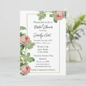 Elegante Roze Roos Bloemachtige Bruidsuitnodiging Kaart (Staand voorkant)