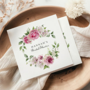 Elegante Roze Roos Bloemachtige Bruiloft of Baby S Servet