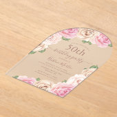 Elegante Roze Roos Bloemboog 50e Verjaardagsfeest Acryl Uitnodigingen (Laagn)
