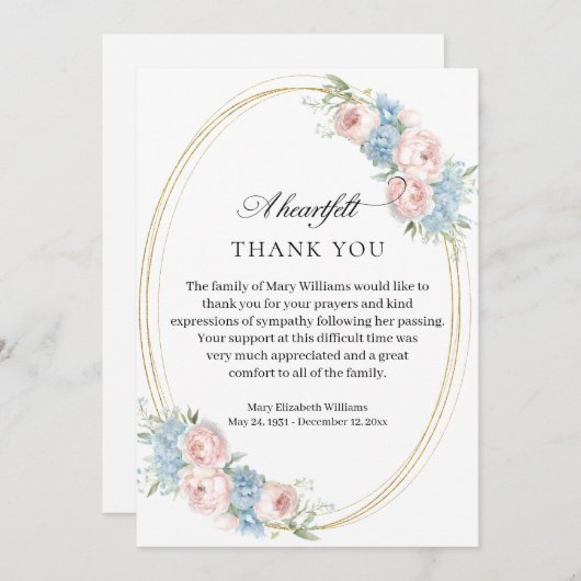 Elegante Roze Roos Bloemen Begrafenis Dank u Bedankkaart (Voorkant / Achterkant)