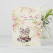 elegante Roze roos Bloemen Bruids theefeest Kaart (Staand voorkant)