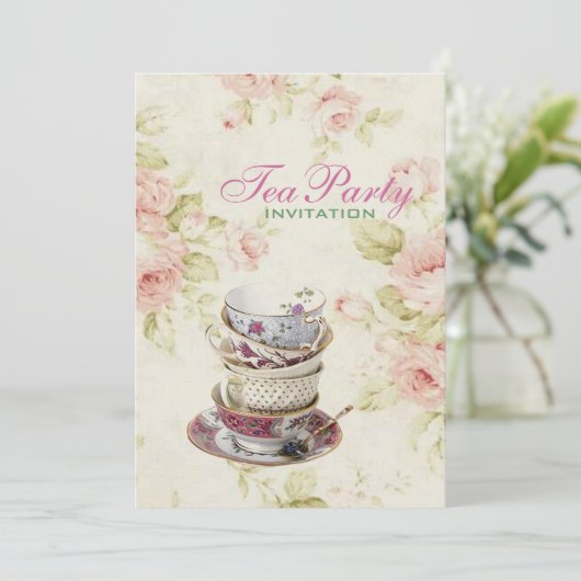 elegante Roze roos Bloemen Bruids theefeest Kaart (Staand voorkant)