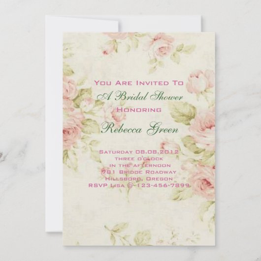 elegante Roze roos Bloemen  Bruids theefeest Kaart (Achterkant)