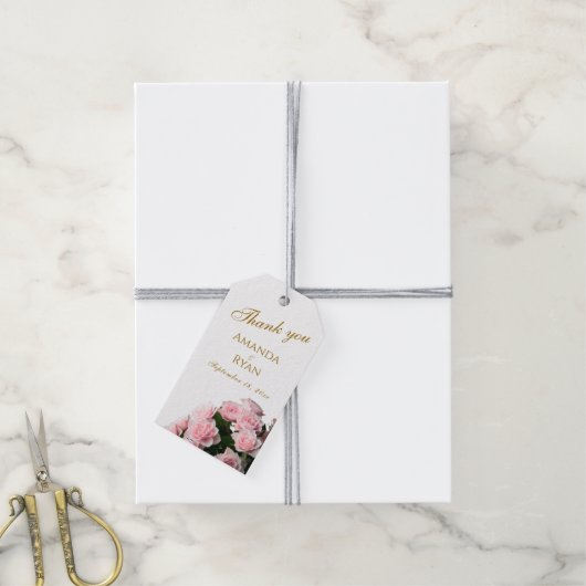 Elegante Roze Roos Bloemen Huwelijk Dank u Cadeaulabel (Met Touw)