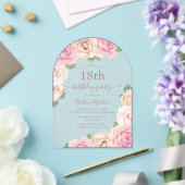 Elegante Roze Roos Bloemenboog 18e Verjaardagsfees Acryl Uitnodigingen (Insitu (Huwelijk))