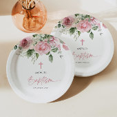 Elegante roze roos bloemendoop papieren bordje