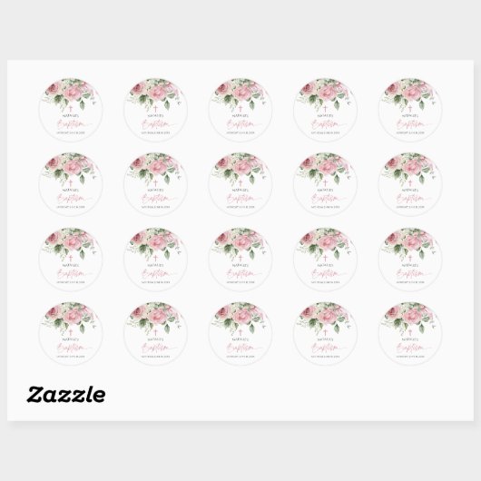 Elegante roze roos bloemendoop ronde sticker (Vel)