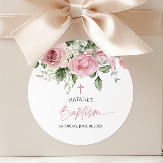 Elegante roze roos bloemendoop ronde sticker