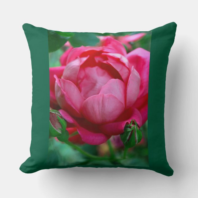Elegante roze roos bloemengeworpen kussen met donk (Voorkant)