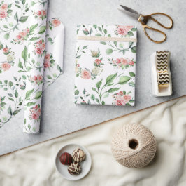 Elegante Roze Roos Bloemige Botanische Bruiloft Cadeaupapier