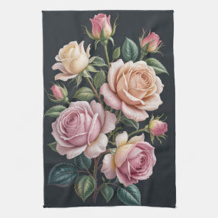 Elegante Roze Roos Bloemige Keukenhanddoeken Vinta