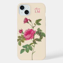 Elegante Roze Roos Bloemige Monogram Vintage  iPhone 15 Plus Case