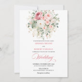Elegante Roze Roos Boho Bloemige Trouwuitnodiging Kaart (Voorkant)